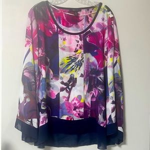 NWT Fushia Purple Navy Blue Floral Blouse